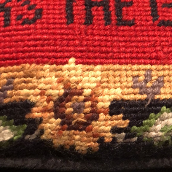 Needlepoint Decorative Pillow “The roosters crows but hen delivers the goods” - Picture 6 of 13